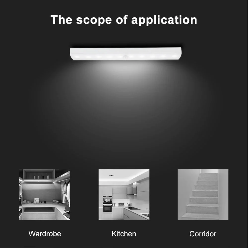 6/10LED PIR Motion Sensor Lamp Cupboard Wardrobe Bed Lamp Under Cabinet Night Light Smart Light Perception For Closet Stairs Led