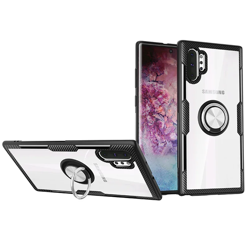 Silver Black Чехол-держатель для пальцев для samsung Galaxy Note 10, чехол из ТПУ, рамка для автомобиля, магнитный Жесткий Чехол для samsung Note 10 Plus S10 Plus, чехол - Color: Silver Black