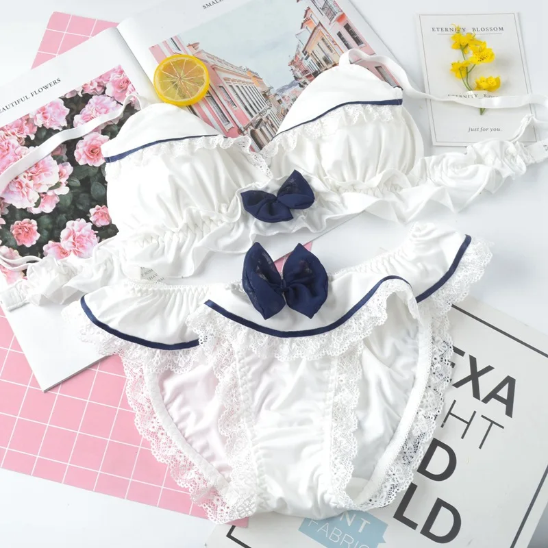 sexy underwear sets Women Kawaii Japanese Style Bra & Panties Set Wirefree Soft Underwear Set Sleep Intimates Set Cute Lolita Bra And Panties french knickers set