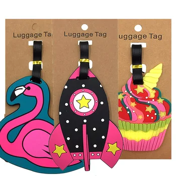

Cartoon Rocket Flamingo Luggage Tags Holder Suitcase Label ID Addres Portable Silica Gel Baggage Boarding Travel Accessories