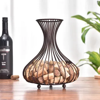 

Retro Wine Bottle Cork Holder Cork Storage Container Iron Basket Wine Bottle Stopper Cork Organizer Home Desk Decoration