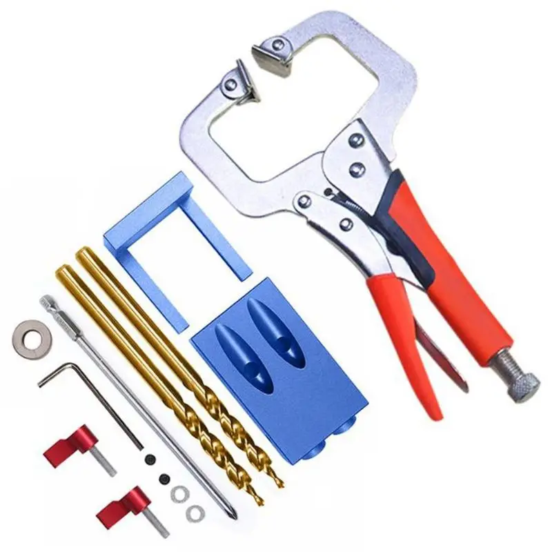 

New Mini Pocket Hole Jig Kit System For Wood Working & Joinery + Step Drill Bit & Accessories Wood Work Tool Set