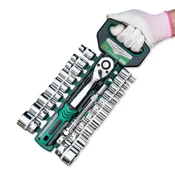 Juego de llaves de tubo de 1/4 ", 3/8" y 1/2 ", CR V de destornillador Universal, mango de trinquete ajustable, Kits de herramientas de reparación de automóviles de alta resistencia