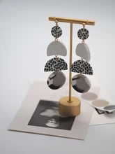  Trendy black and white Dots Polymer Clay Abstract Pattern Geometric Dangle Stud Pendant Statement Earring For Women Jewelry 