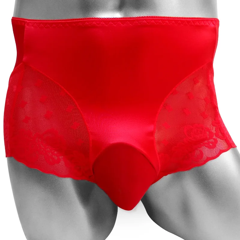 Shiny Sissy Pouch Panties Boxer shorts Underwear for Men High waist Nylon Lace Softy Sexy Lingerie for gay Sissy panties