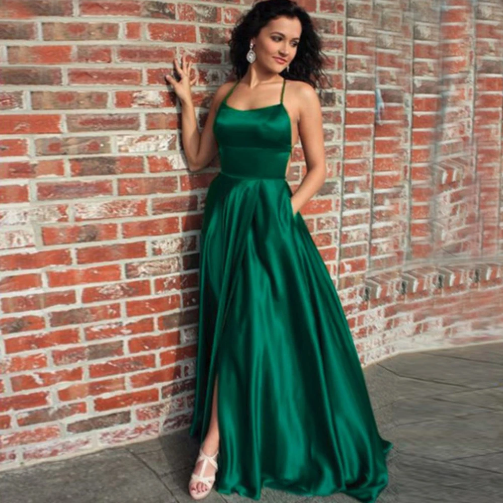 Emerald green backless prom dress Clearance