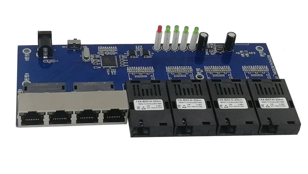 Оптоволоконный переключатель Ethernet 4 RJ45 4 SC оптический медиа конвертер одномодовый волоконно-оптический Порты и разъёмы 10/100 м PCBA
