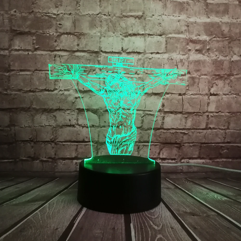 3D Lamp Christ Jesus USB LED Table Switch Touch Remote Night Light Desk