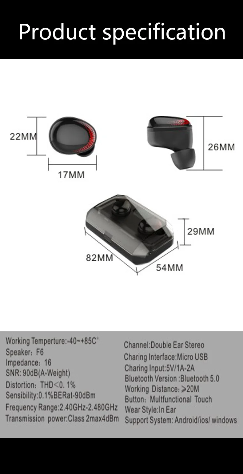 Внешний аккумулятор, беспроводные наушники, Bluetooth 5,0, беспроводные наушники, спортивные, в ухо, цифровой дисплей, Bluetooth 5,0, водонепроницаемые