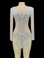 Bodysuit pole Dancing Cheerleader gymnastics Costume Birthday Nightclub Evening Wear Outfit Party  Rhinestones Stretch Leotard