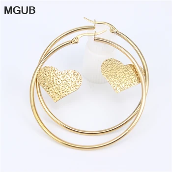 

2020 New Design Trendy Hoops Earrings Round For Women Circle Heart-shaped Stainless Steel Golden Earrings Wholesale LH789