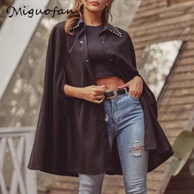 Miguofan женские шерстяные плащи и отделкой из жемчуга Накидки пончо свободный шерстяной плащ Batwing теплое пальто куртка плащ-парка, верхняя одежда