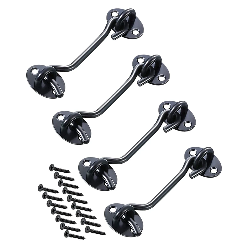 Top-Cabin Hook Eye Latch Black 100mm Lock and Solid Thicken Bar Door with Mounting Screws for Barn Bat | Дом и сад
