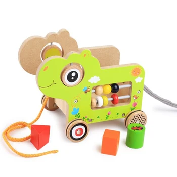 

children's wooden animal towed walker multi-function shape paired building blocks early education cognitive educational toys