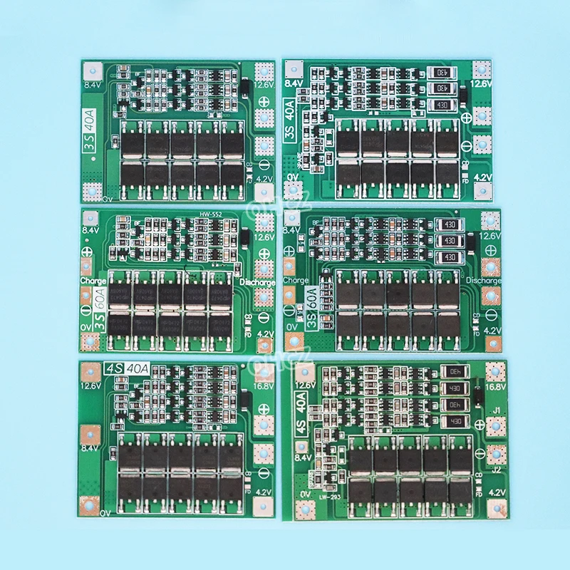 Защитная плата 3S/4S 40A/60A 18650 BMS для зарядки литий-ионных батарей двигателя