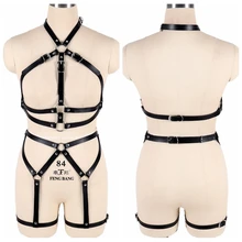 Панковские ремни для нижнего белья, Кожаный Комплект подвязок, ремни, черный топ, бюстгальтер для женщин, боди в клетку, подтяжки для ног, регулировка, фестиваль, танец на шесте, готика