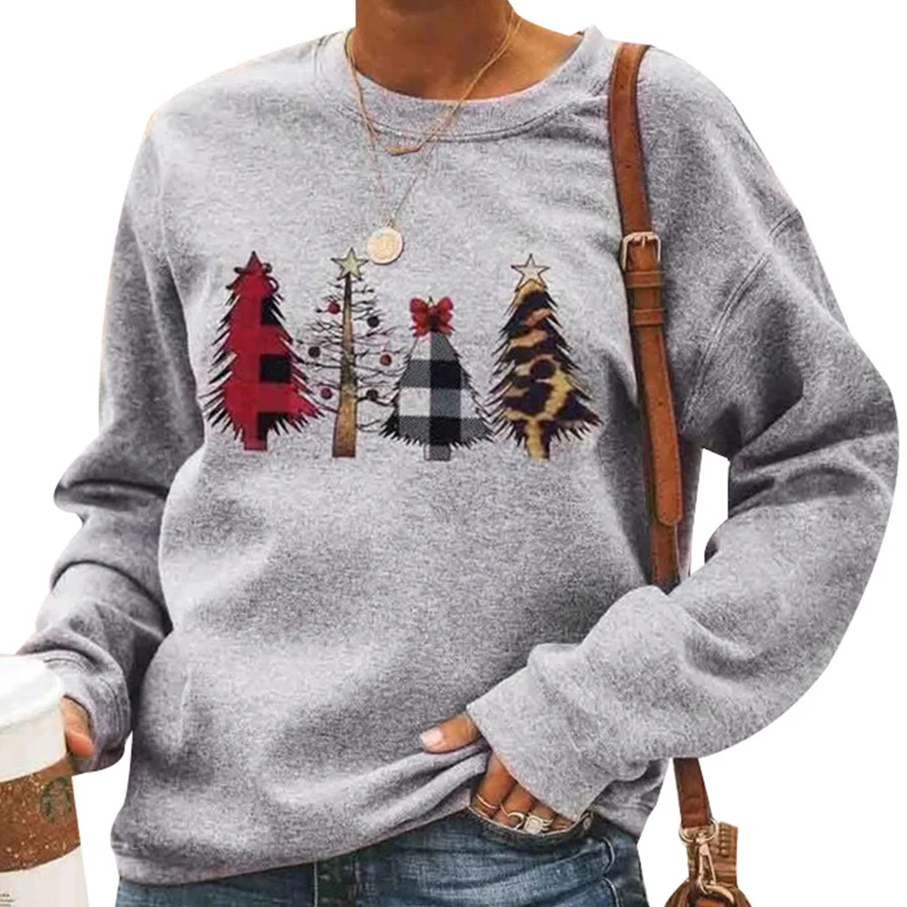 Рождественский женский свитер, блузка, топы с длинным рукавом, Осень-зима, круглый вырез, серая женская блузка и рубашка, повседневные женские топы с надписью