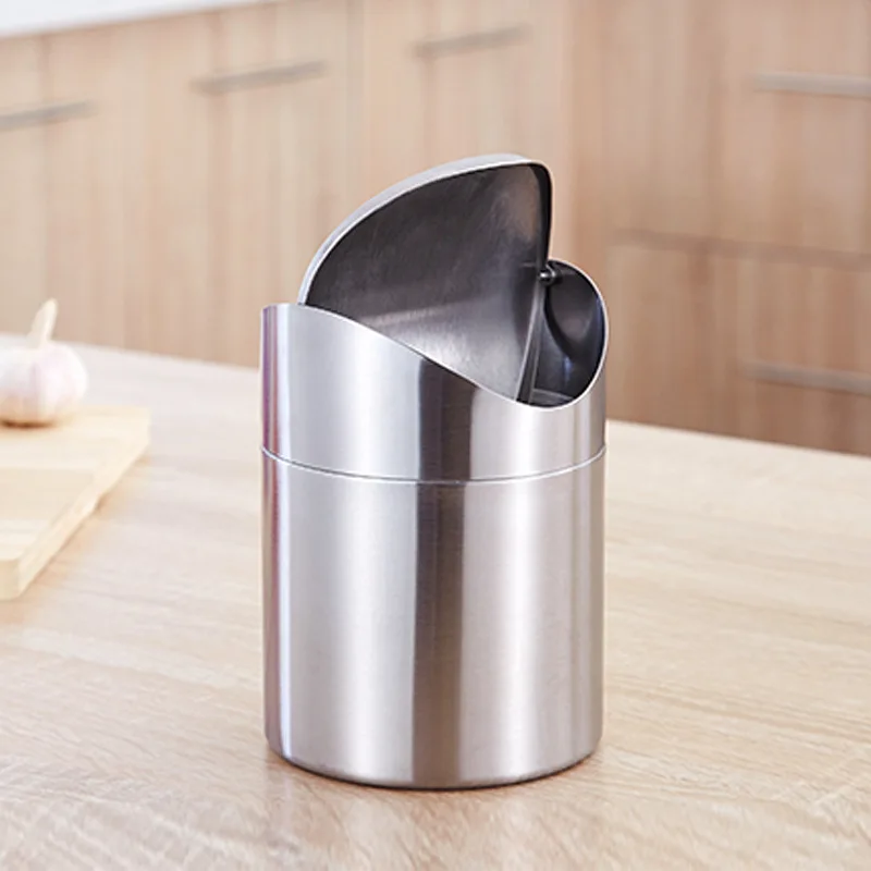 

Mini Waste Trash Bin Stainless Steel Trash Can Garbage Bin Rubbish Container with Flip Lid for Office Desktop Living Room Table