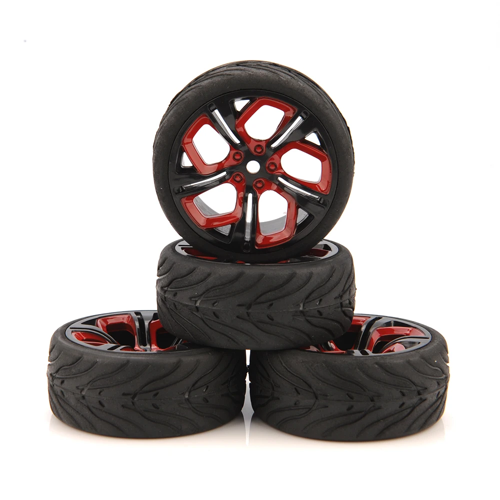 62.5mm Tires 4pcs/Set 1/10 RC Racing Tires Car on Road Wheel Rim for HSP HPI RC Car Accessories P8NKR+Rubber Tire(Devil)
