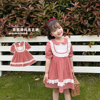 

baby Girl dress 2020 summer new children princess dress baby grid short sleeve lapel dress