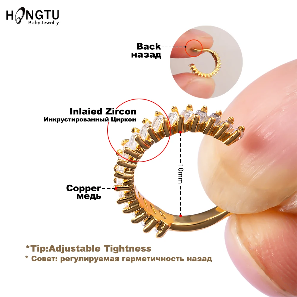 HONGTU 1PC Copper Crystal Ear Cuffs for Women Wrap Cuff Clip on Earrings No Pierce Earrings Fake Earring Piercing Jewellery 2020