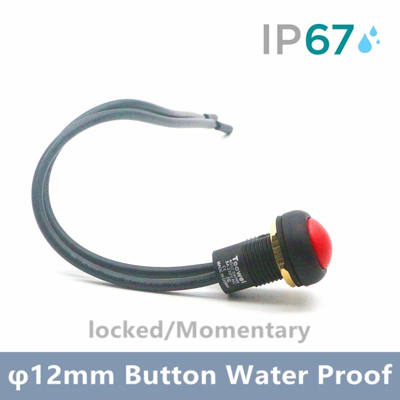 

Water proof push button switch/with 160mm wire/ φ12mm/Momentary/lock/IP67 CE FC RoHS/yacht switch