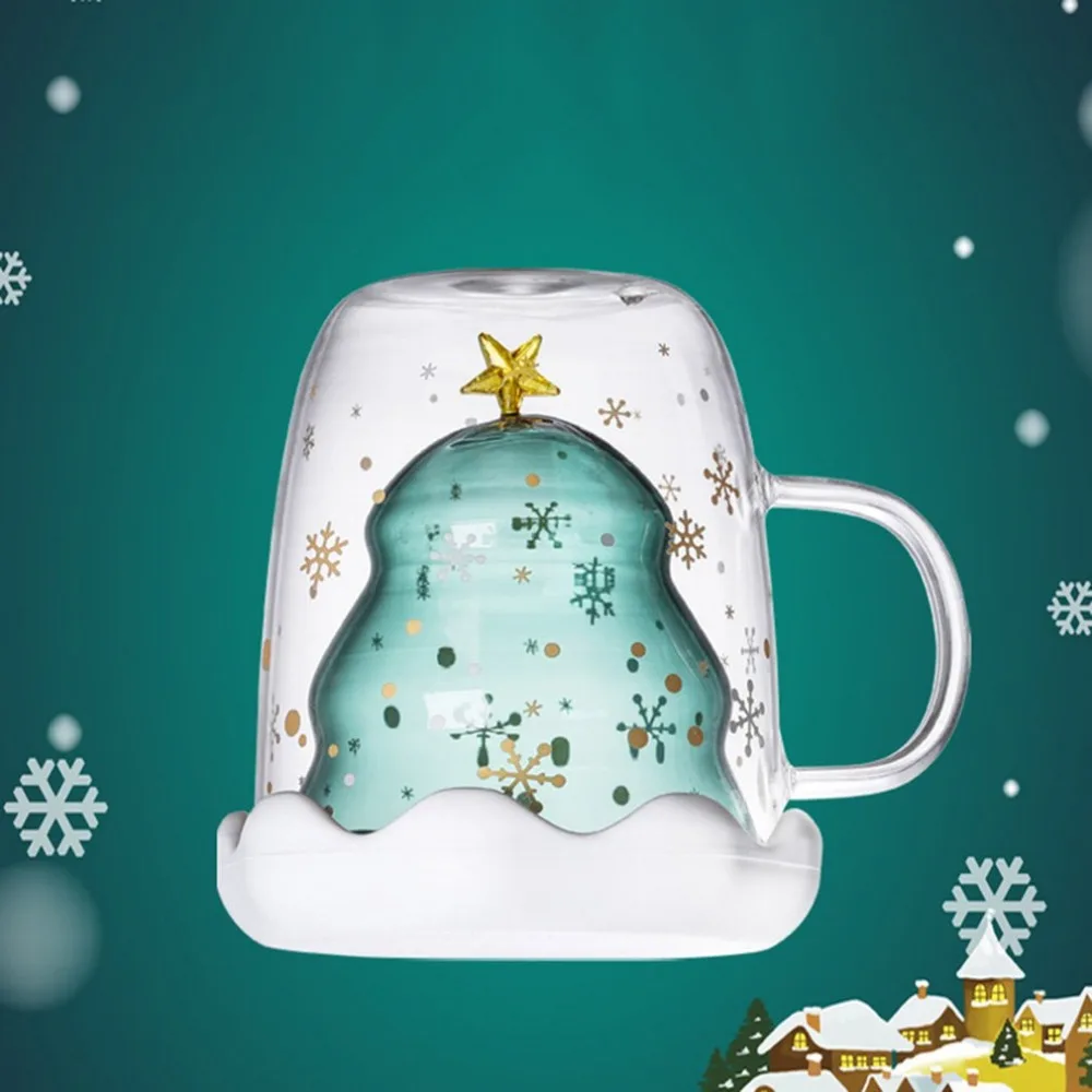 Рождественская стеклянная двойная чашка, стакан для воды, стакан для молока, чашка для кофе, чашка для жизни, Рождественский узор, креативный подарок, Presente de natal