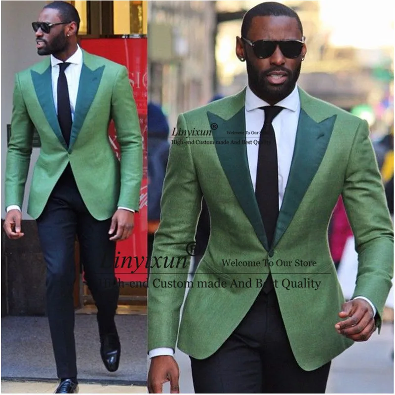 Твид в елочку серый итальянский смокинг Бизнес жених свадебные костюмы для мужчин Ternos твидовая куртка 3 шт мужской смокинг - Цвет: Green