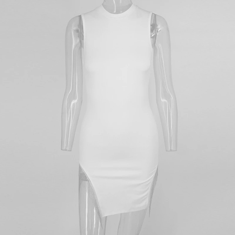 Ohvera, алмазные сексуальные платья с кисточками для вечеринок, женское мини летнее платье, элегантное облегающее платье - Цвет: Белый