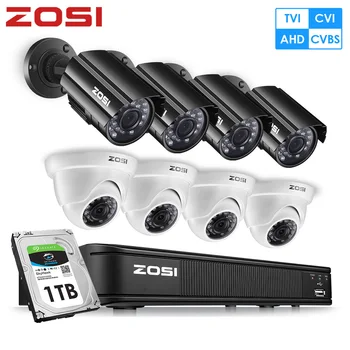 

ZOSI 8CH 720P 4-in-1 TVI CVI CVBS AHD DVR 1280TVL HD Security Camera System with Outdoor Waterproof Security Camera videcam