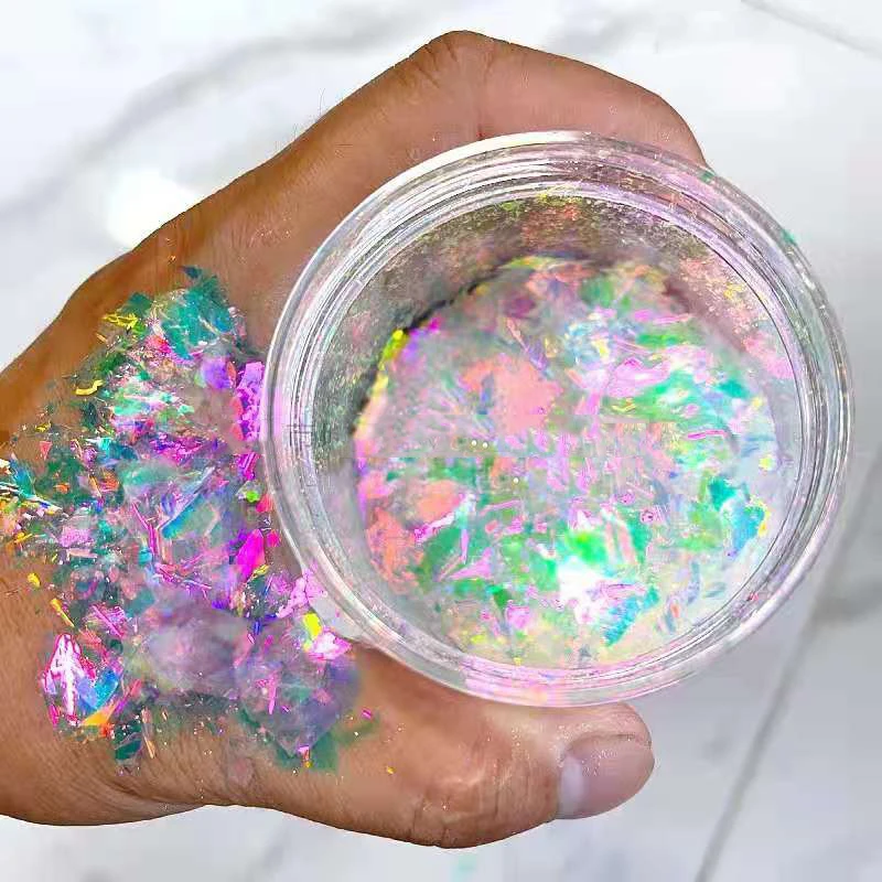 1pc Ultra-Thin Iridescent Color shift Holographic Opal Fire Nail Art Acrylic Glitter Pigment Powder Fire Opal Flakes nail powder nail glitter nail pigment nail decoration nail decorations nail flakes color shift pigment powder