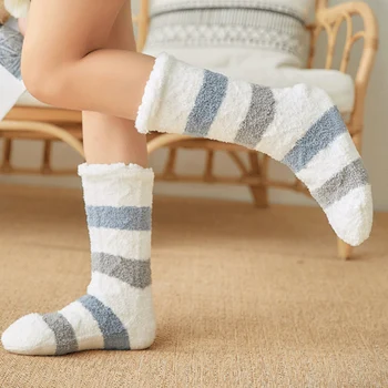 

1 Pair Indoor Socks Warm Thicken Stripe Stretchy Soft Anti-slip for Winter Home HSJ88