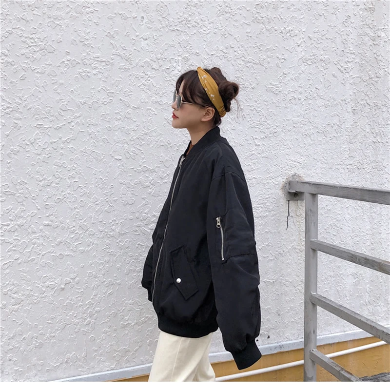 Куртка-бомбер женская, оверсайз, на молнии, с длинным рукавом | Женская ...