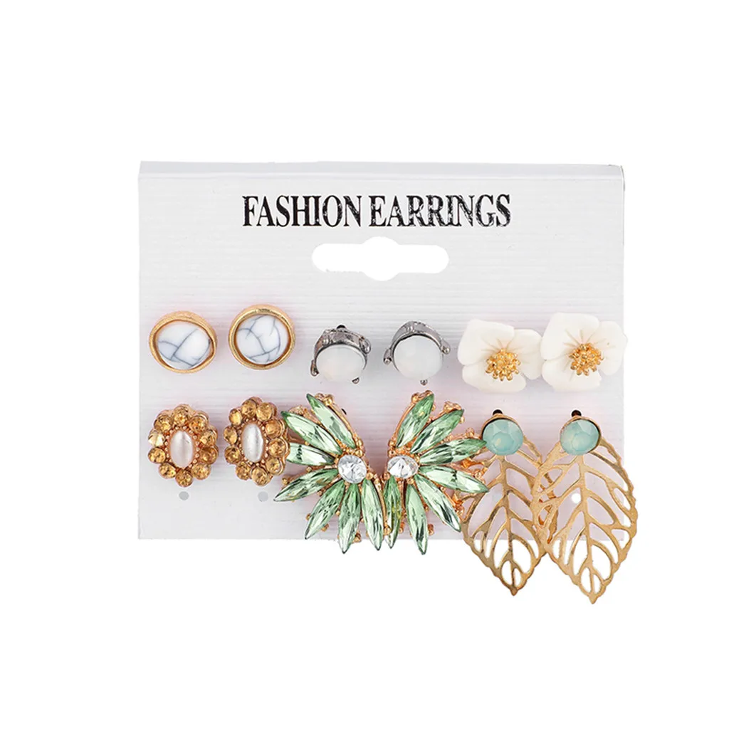 6 пар дизайнерских сережек в виде цветка в богемном стиле для женщин, модные креативные геометрические серьги, ювелирный набор - Окраска металла: Gold