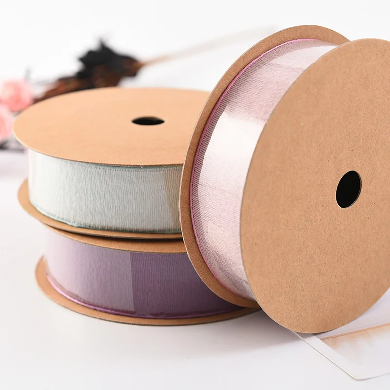 Solid Organza Flower Packing Ribbon 1''x20 Yards Trimming Tape Ribbon Florist Gift Wrapping DIY Crafts Wedding Party Cake Decor