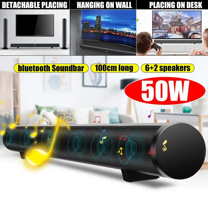 Съемный беспроводной bluetooth саундбар 50 Вт 100 см Hi-Fi динамик - Цена: 5 181,56 - 6 960,10 руб.