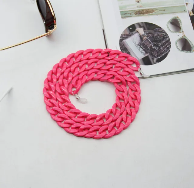 New Fashion Acrylic Glasses Chains Holder Cord Reading Sunglasses Chain Women Largands Eyeglasses Hanging Neck Chain Strap Rope neon pink