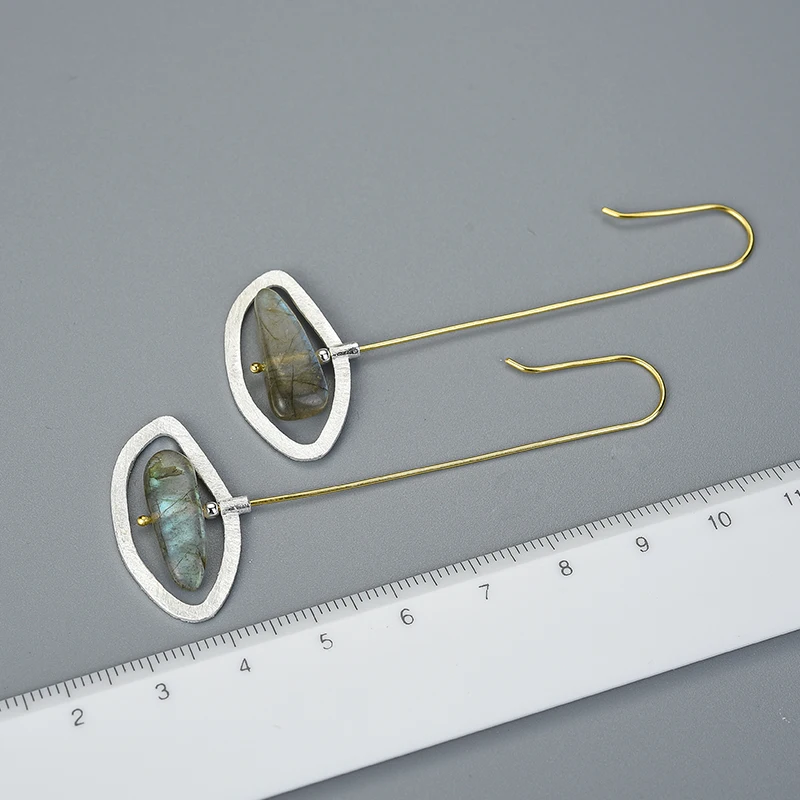 Lotus весело Настоящее серебро 925 проба Натуральный Лабрадорит Fine Jewelry вращающийся