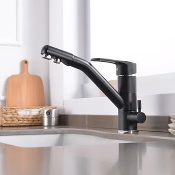 

Kitchen Sink Three-purpose Copper Faucet Hot and Cold Mixed Water Black Pure Water Purifier Direct Drinking Water Tap Pull Down