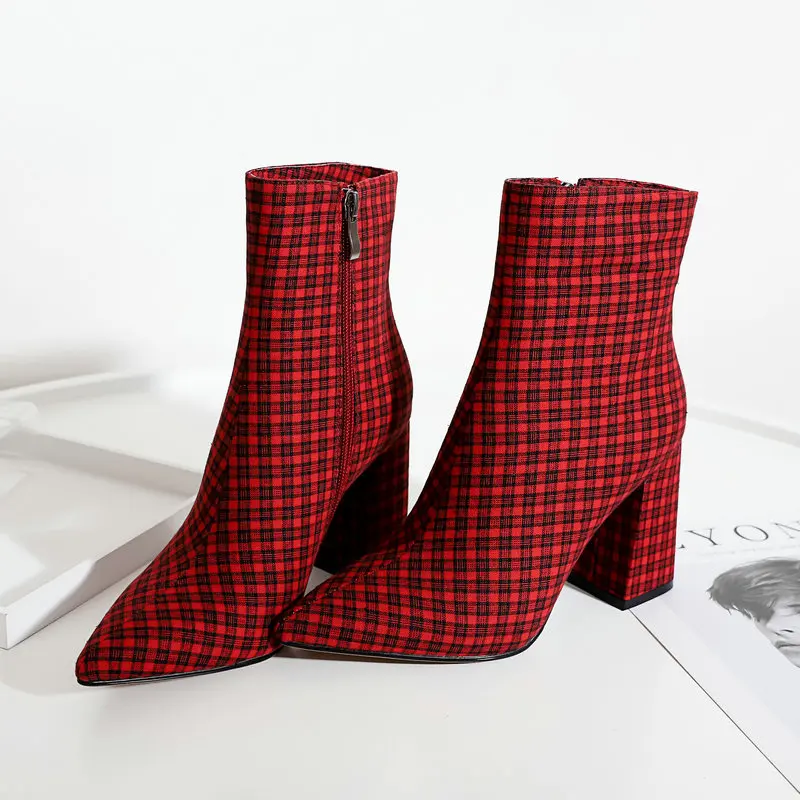 

Autumn Winter Ankle Boots Women Shoes Pu Leather Square High Heel Fashion Woman Boots Pointed Toe Zipper Shoes 2019