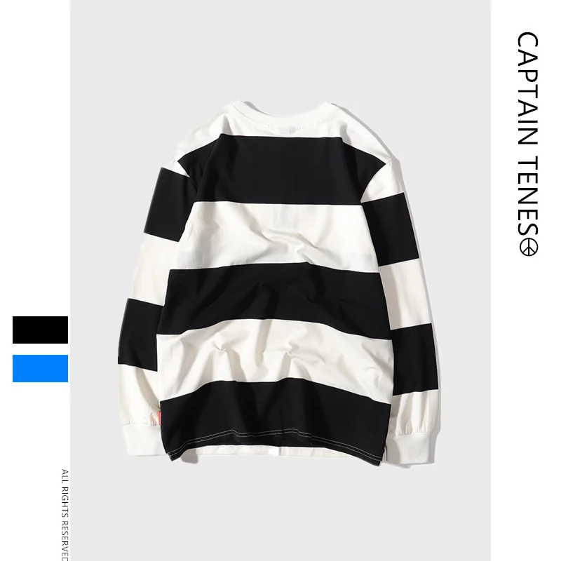 Captain TeNes Autumn New Men's Fashion Round Neck Stripe and Long Sleeve T-shirt Casual Pure Cotton Bottom Shirt TEE Captain TeNes Autumn New Men's Fashion Round Neck Stripe and Long Sleeve T-shirt Casual Pure Cotton Bottom Shirt TEE