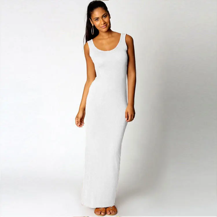 

Sexy Sleeveless Tank Dress Round Neck Solid Long Women Summer Dresses Beach Dress