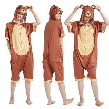 

Bear Women Onesie Jumpsuit Pajamas Animal for Women Oneies Wholesale Hooded Sexy Sleepwear New Summer Short Brown Pattern