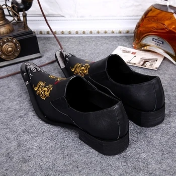 

pointed new spring autumn toe iron dress men's shoes yellow embroidery breathable leather fashion Oxford shoes