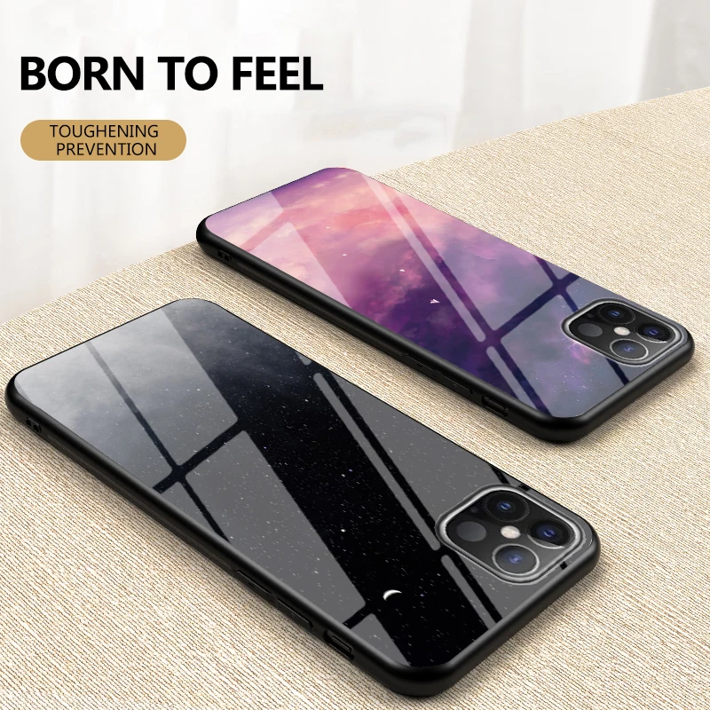 Стеклянный чехол для iPhone XS Max XR X 11 12 Pro силиконовый тонкий из закаленного стекла с