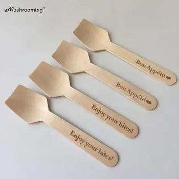

100pcs vintage food grade wooden mini spoons personalised home garden party event confection ice cream appetizer tasting spoons