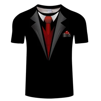 

Fashion Fake Suit 3D T shirt Tuxedo Bow Tie 3D Printed T shirts Men Summer Fashion Short Sleeve High Quality Fake Suit Vest