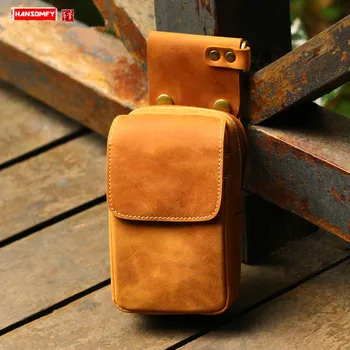 

Casual Leather Men's Waist Bag Multifunctional Hanging Bag Motorcycle Bags Head Layer Cowhide Vintage Crazy Horse Leather Men