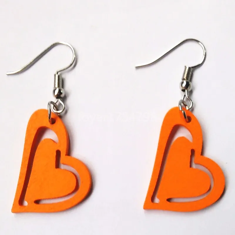 

Colorful Carving wood Heart Earrings Handmade Red Green Blue Orange Earrings Laser Cut eco Friendly Wooden Bird Jewelry