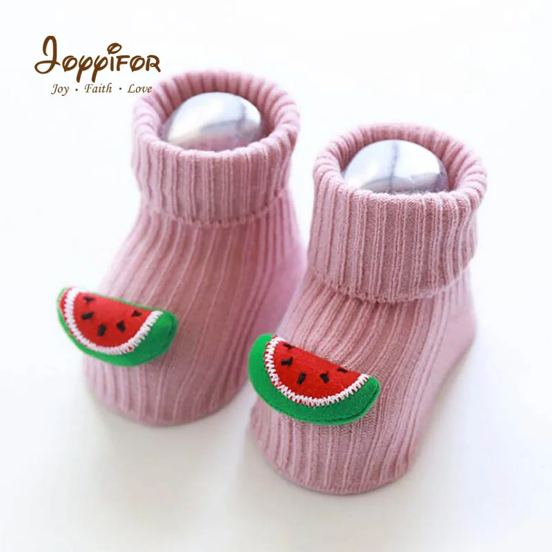 Joyyifor/модные стильные хлопковые носки-тапочки с героями мультфильмов для маленьких девочек и мальчиков нескользящие носки для новорожденных, зимние плотные носки с героями мультфильмов для детей от 0 до 3 лет - Цвет: Серый